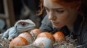 Caretaker Of Mystical Reptilian Hatchlings In A Cozy Nest Surrounded By Warmth And Curiosity BIOPUNK PHOTOGRAPHY by BioPunk Ambience